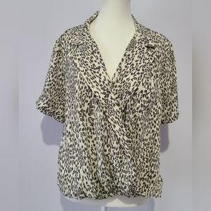 By Together Collection faux wrap leopard print short sleeve blouse, L (PTP 22")